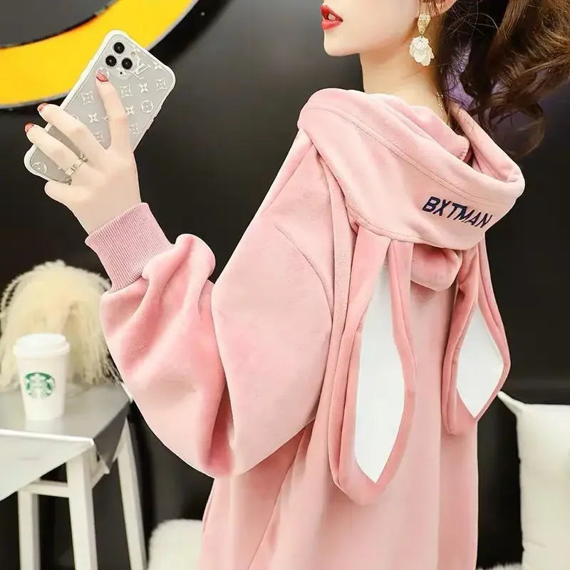 Peris Gems Autumn Sweet Women Hoodies Korean Style Fashion Cute Rabbit Ears Hooded Pullovers Loose Long Sleeve Kawaii Sweatshirts Female SHEIN Amazon Temu