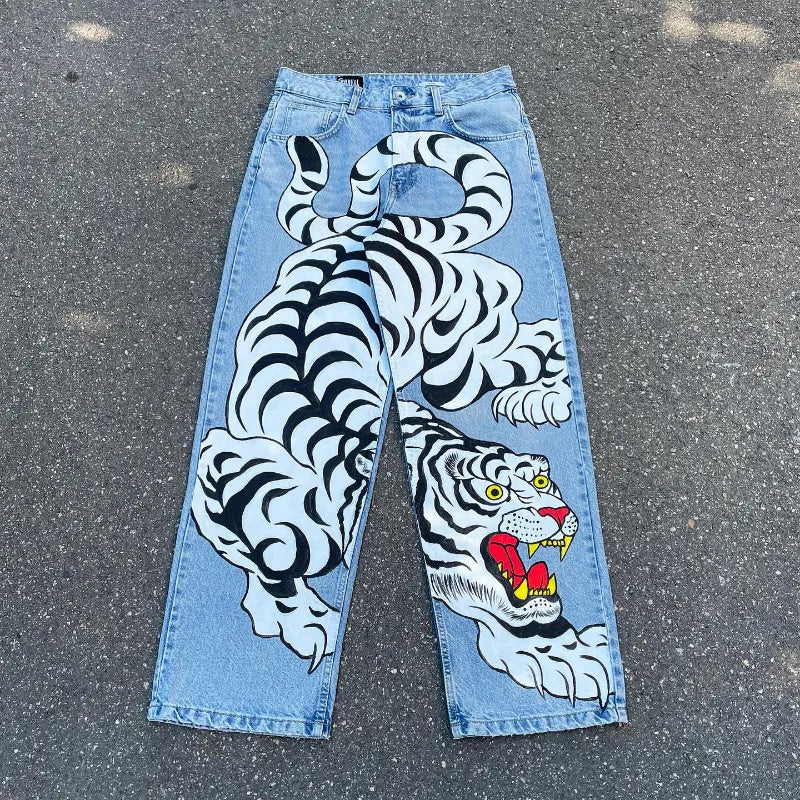 Peris Gems  Baggy Harajuku Style Graphic Print Loose Jeans SHEIN Amazon Temu