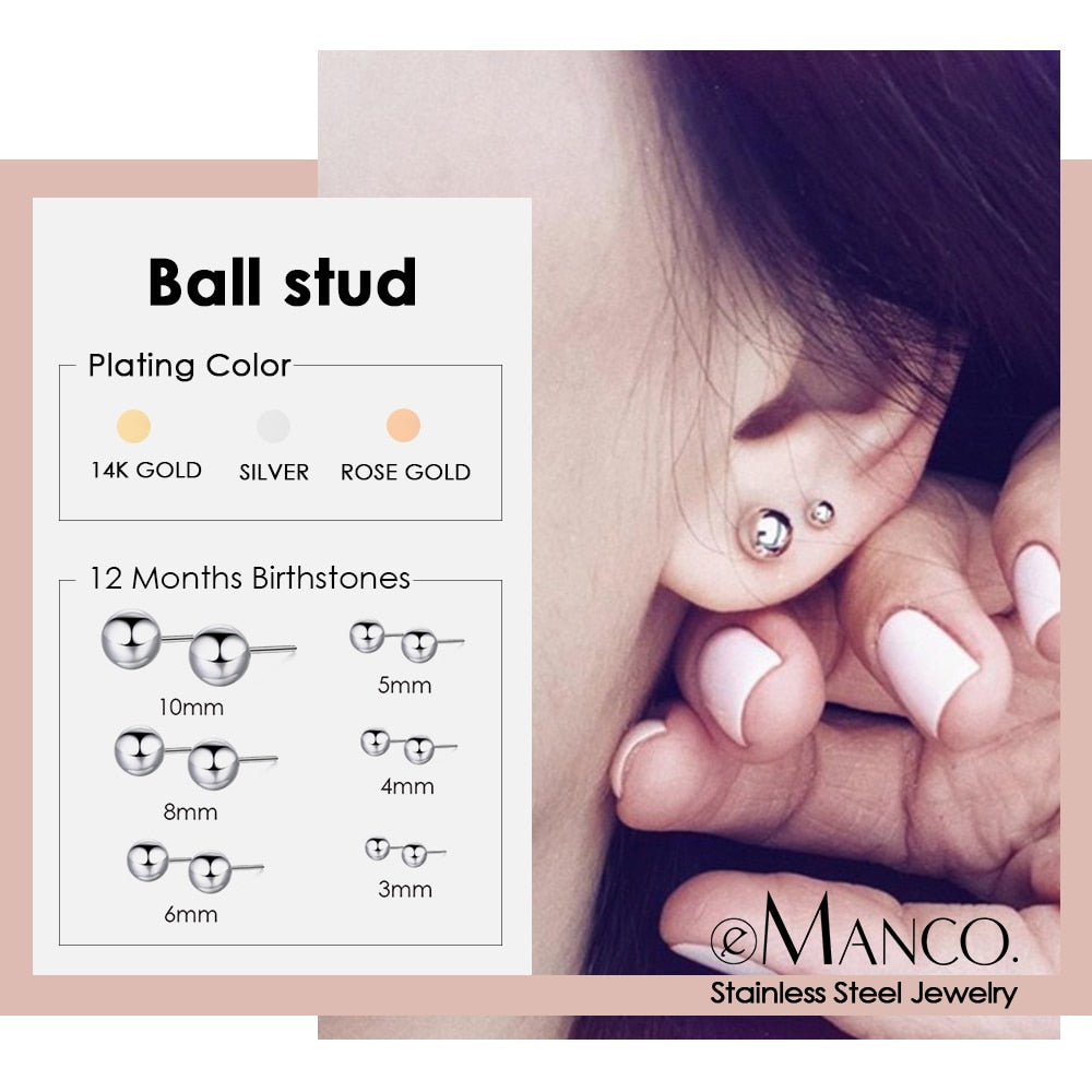 Peris Gems  Ball Stud Earrings | Stainless-Steel Round Ball Piercings SHEIN Amazon Temu