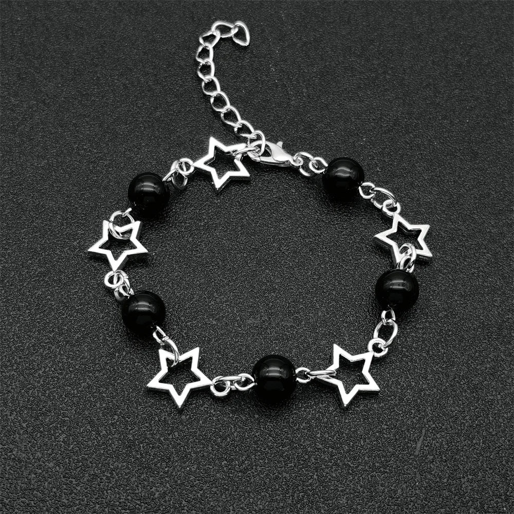 Peris Gems Black 1PC Star Bracelet Y2K Artificial Acrylic Bead Alloy Girl Charm Jewelry Valentine&