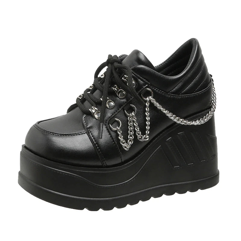 Peris Gems black / 35 Metal Chain Punk Gothic Shoes Woman Thick Bottom High Wedge Sneakers for Women 2023 New Black Chunky Platform Y2K Uniform Shoes SHEIN Amazon Temu