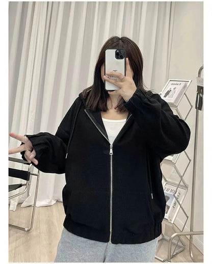 Peris Gems black / 4XL 2022 Autumn New Fashion Temperament Korean Plus Size Hoodies Women Loose Casual Waffle Sweatshirt Jacket Solid Elegant Cardigan 2022 Autumn New Fashion Temperament Korean Plus Size Hoodies Women Loose Casual Waffle Sweatshirt Jacket Solid Elegant Cardigan SHEIN Amazon Temu