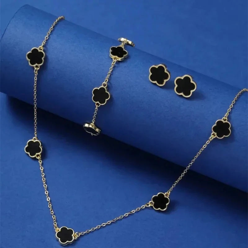 Peris Gems black / 50cm Lucky Five-petal Flower Five-leaf Clover Bracelet Earrings Necklace Three-piece set for woman Stylish Accessories Party Jewelry Lucky Five-petal Flower Five-leaf Clover Bracelet Earrings Necklace Three-piece set for woman Stylish Accessories Party Jewelry SHEIN Amazon Temu