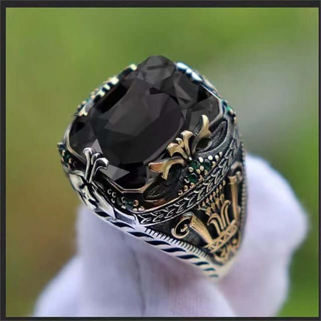 Peris Gems  black / 7 Ancient Silver Mystique Diamond Turkish Signet Rings for Men SHEIN Amazon Temu