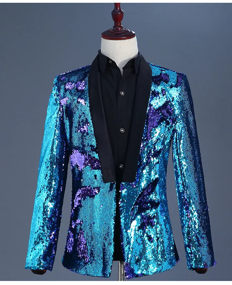 Peris Gems  Black Collar Blue / Asian M Glittery Shiny Diamond Blazer Jackets for Men SHEIN Amazon Temu