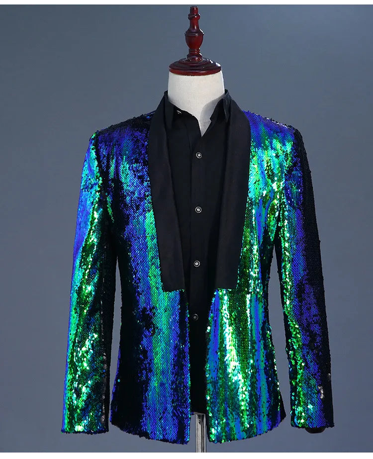 Peris Gems  Black Collar Green / Asian M Glittery Shiny Diamond Blazer Jackets for Men SHEIN Amazon Temu