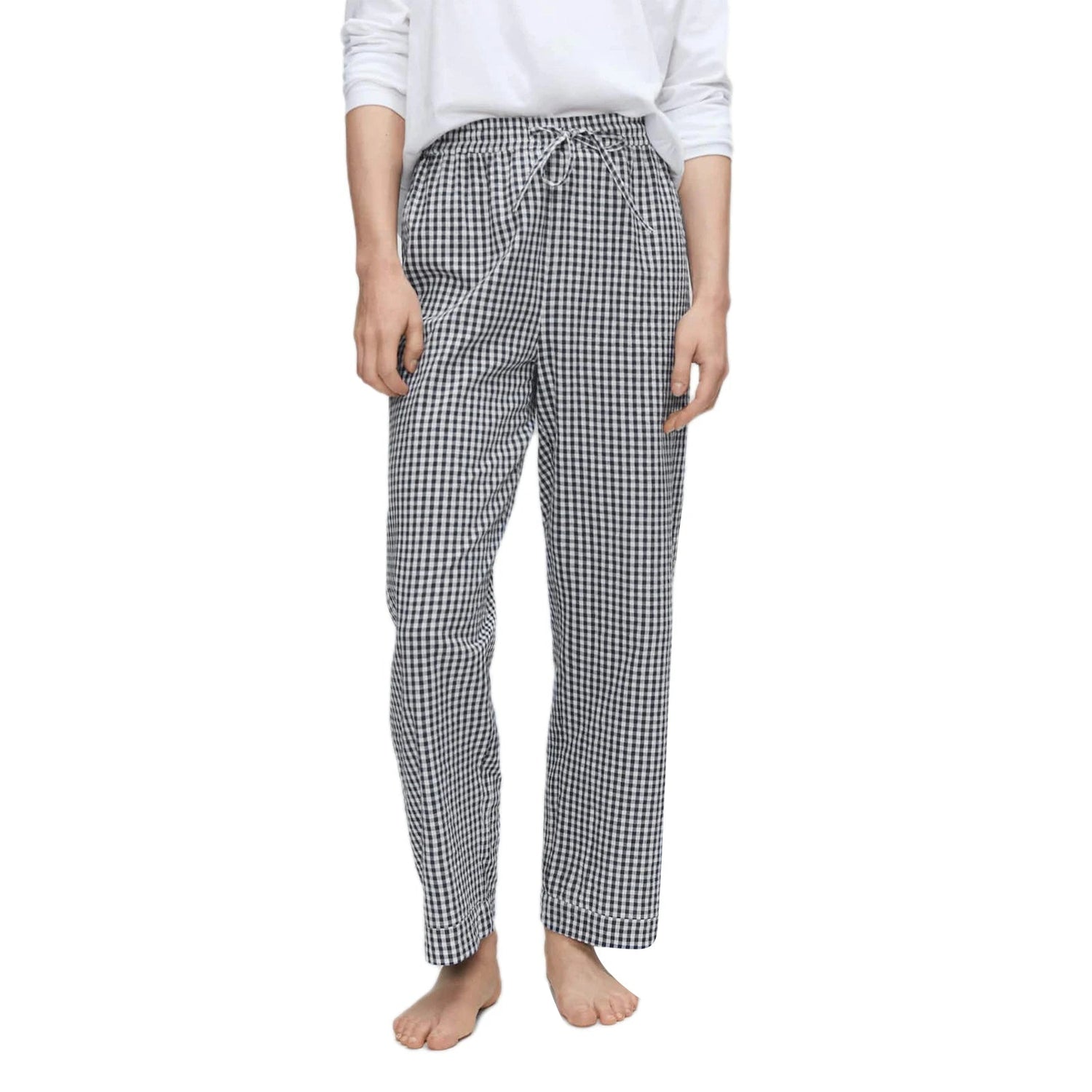 Peris Gems black / L Women Summer Casual Pants Plaid Drawstring High Waist Straight Leg Trousers Y2K Striped Lounge Pants Female Trousers Streetwear SHEIN Amazon Temu