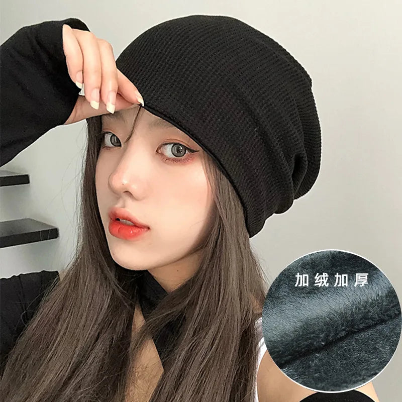 Peris Gems BLACK lining Solid Girls Women Y2K Fall/Winter/Summer/Spring Beanie Soft  Knit Hat SkullCap Ski Cap Ski Outdoor Sports Leisure Bonnets SHEIN Amazon Temu