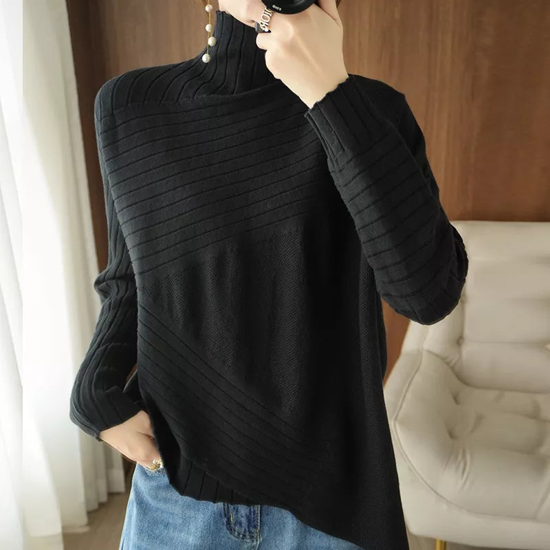 Peris Gems  black / One Size Striped Knitted Cashmere Turtleneck Sweaters for Women SHEIN Amazon Temu