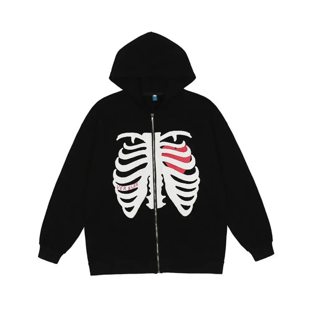 Peris Gems black / S Fashion Y2K Skeleton Hoodies Women Gothic Black Zip Up Oversized Sweatshirt Ladies Retro Harajuku Hooded Jacket Streetwear SHEIN Amazon Temu