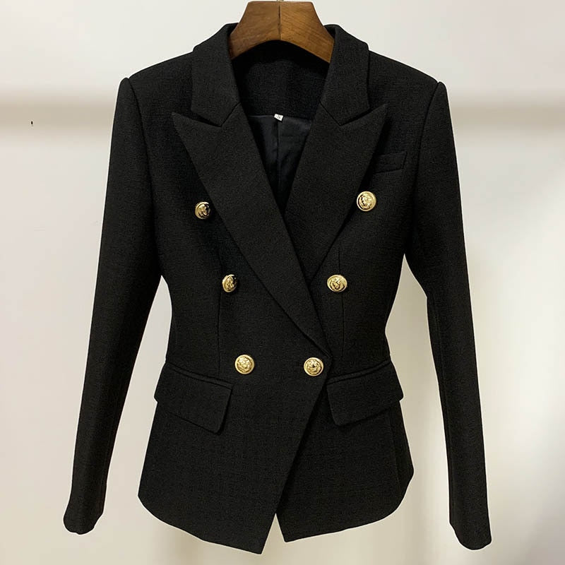 Peris Gems  Black / S Slim Fitting Textured Blazer Jacket for Women | Lion Button Suit jacket Slim Fitting Textured Blazer Jacket for Women | Lion Button SHEIN Amazon Temu