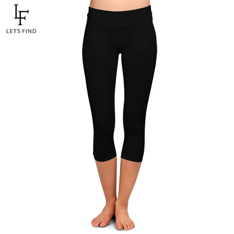 Peris Gems Black / XL(TC) LETSFIND High Quaility Milk Silk Women High Waist Fitness Capri Leggings Solid Black Elastic Soft Slim Mid-Calf Pants SHEIN Amazon Temu