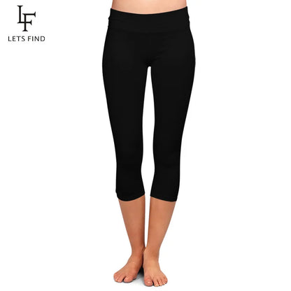 Peris Gems Black / XL(TC) LETSFIND High Quaility Milk Silk Women High Waist Fitness Capri Leggings Solid Black Elastic Soft Slim Mid-Calf Pants SHEIN Amazon Temu