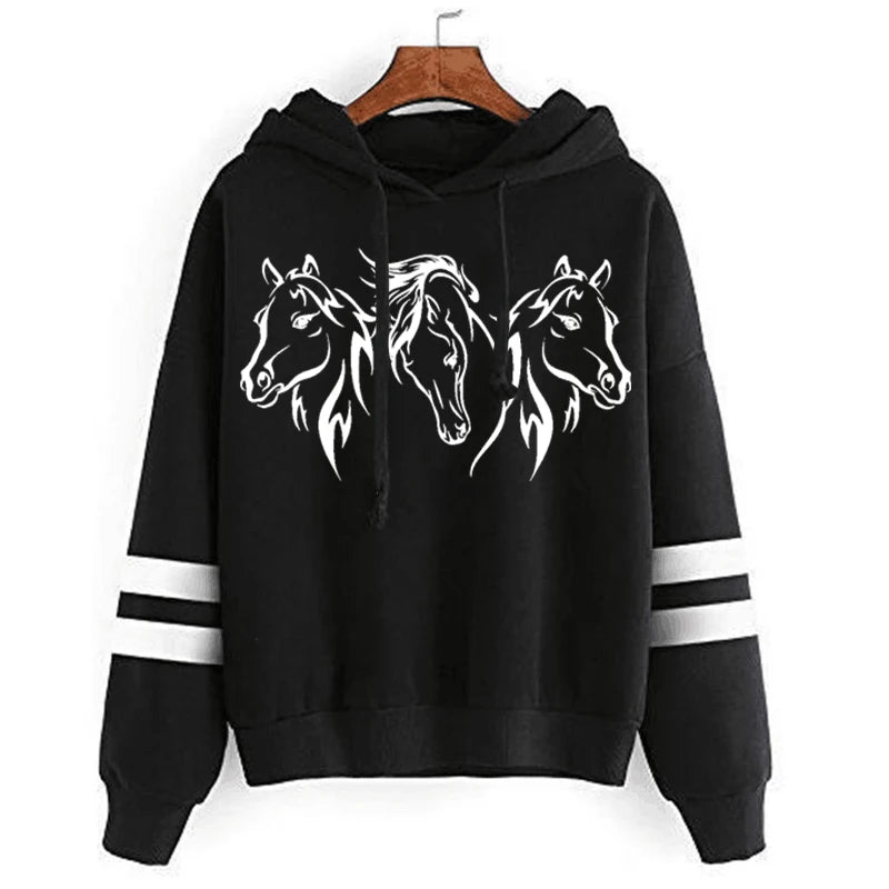 Peris Gems black / XXXL Y2k Fashion Hoodies Graphic Three Cool Horse Female Long Sleeve Casual High Street Fashion Trend Harajuku Hoody Horse Sweatshirt SHEIN Amazon Temu