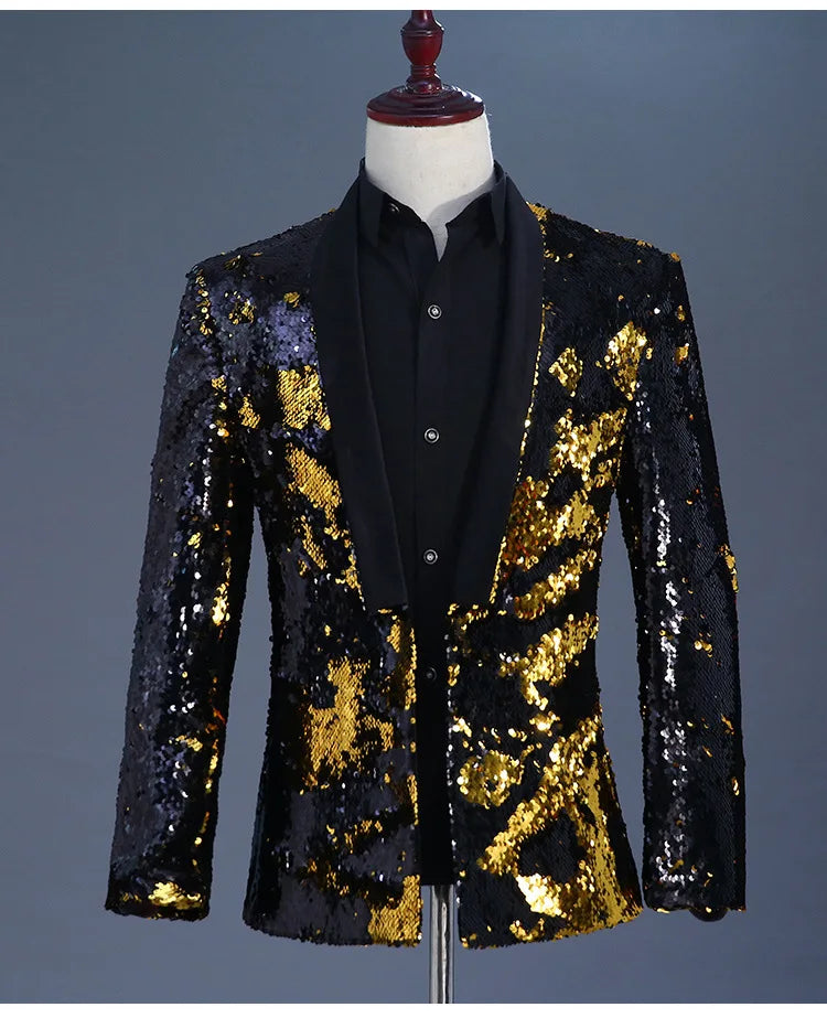 Peris Gems  BlackCollarBlackGold / Asian M Glittery Shiny Diamond Blazer Jackets for Men SHEIN Amazon Temu