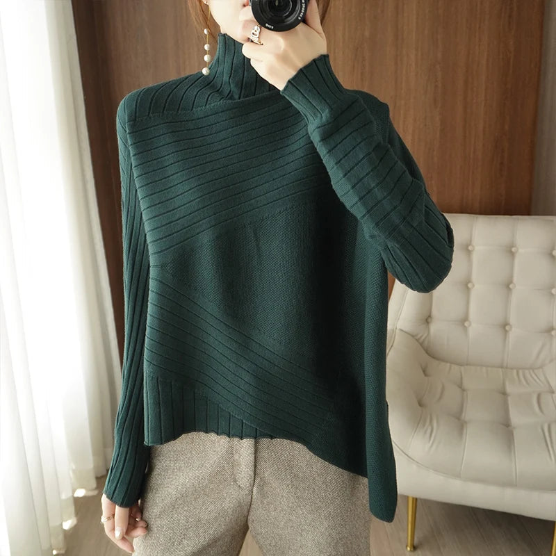 Peris Gems  blackish green / One Size Striped Knitted Cashmere Turtleneck Sweaters for Women SHEIN Amazon Temu