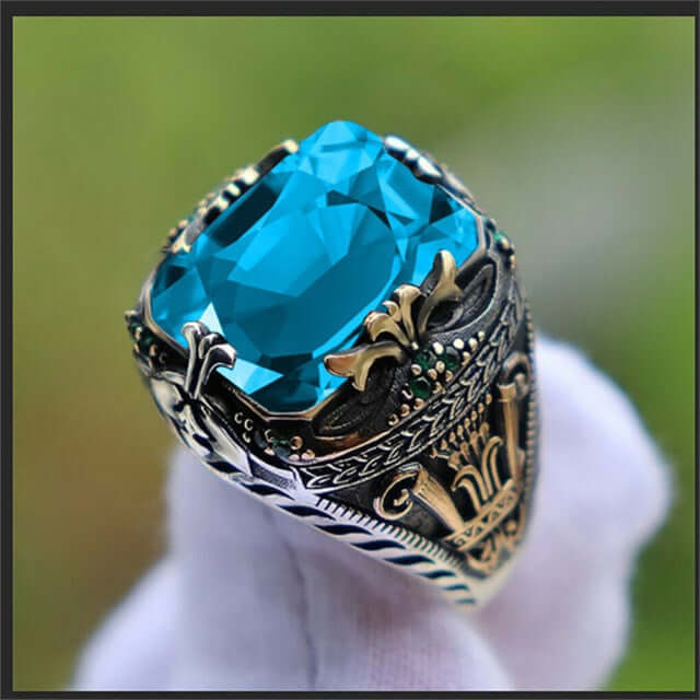 Peris Gems  blue / 7 Ancient Silver Mystique Diamond Turkish Signet Rings for Men SHEIN Amazon Temu