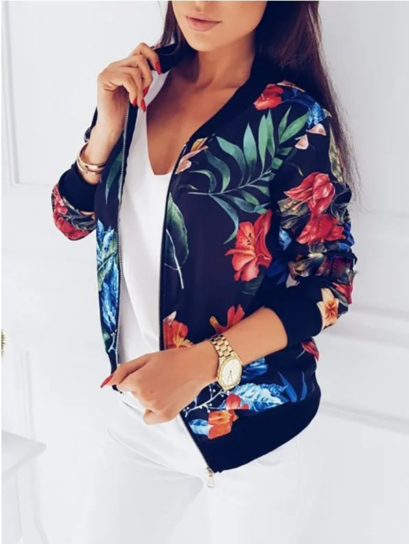 Peris Gems  Blue / S Thin Floral Print Bomber Jackets for Women SHEIN Amazon Temu