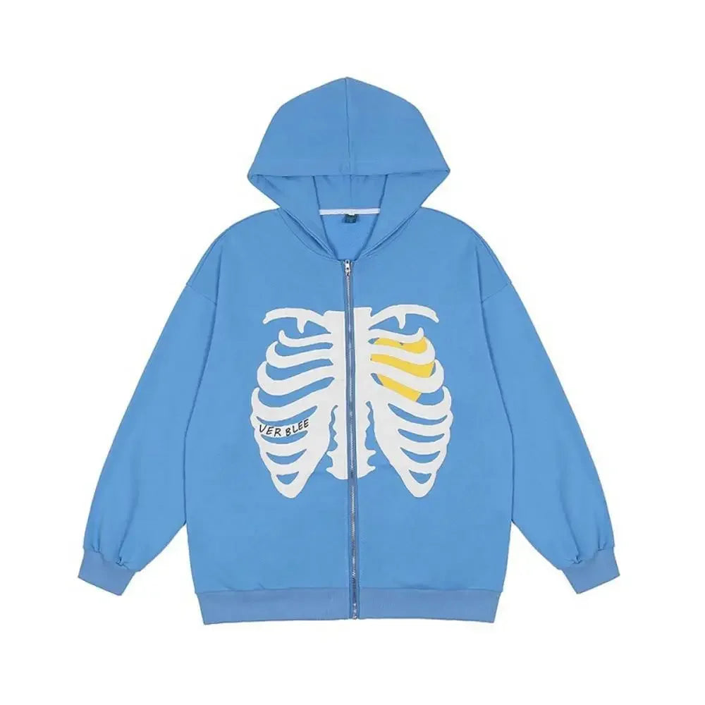 Peris Gems Blue / XL Fashion Y2K Skeleton Hoodies Women Gothic Black Zip Up Oversized Sweatshirt Ladies Retro Harajuku Hooded Jacket Streetwear SHEIN Amazon Temu