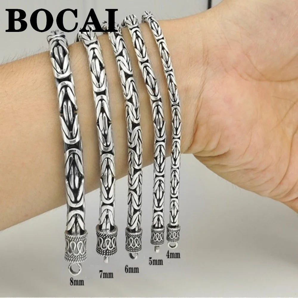 Peris Gems BOCAI S925 Sterling Silver Bracelets for Men Women New Fashion 4mm 5mm 6mm 7mm Twist Bamboo-chain Argentum Bangle Free Shipping SHEIN Amazon Temu