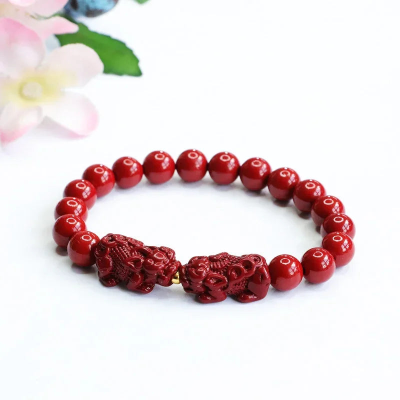 Peris Gems Brave Embroidery 6mm Natural Cinnabar Bracelet Purple Gold Sand Double Brave Meditation Bead Bracelet Jewelry Men&