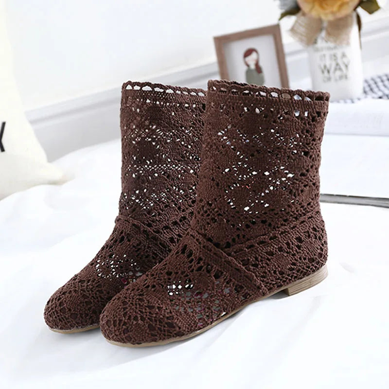 Peris Gems  Brown / 4.5 Summer Shoes Breathable Mesh Summer Boots Women Flat Heel Ankle Botas Womens Boots Fashion Cut-Outs Brand ZH262 SHEIN Amazon Temu