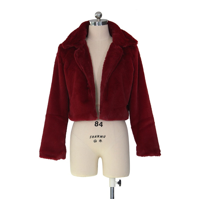 Peris Gems  Burgundy / S Cropped Faux Fur Jacket for Women | Elegant Fur Coat SHEIN Amazon Temu