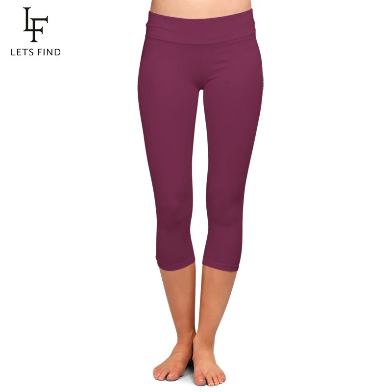 Peris Gems Burgundy / XXXL(TC2) LETSFIND High Quaility Milk Silk Women High Waist Fitness Capri Leggings Solid Black Elastic Soft Slim Mid-Calf Pants SHEIN Amazon Temu