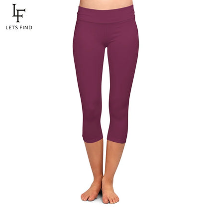 Peris Gems Burgundy / XXXL(TC2) LETSFIND High Quaility Milk Silk Women High Waist Fitness Capri Leggings Solid Black Elastic Soft Slim Mid-Calf Pants SHEIN Amazon Temu