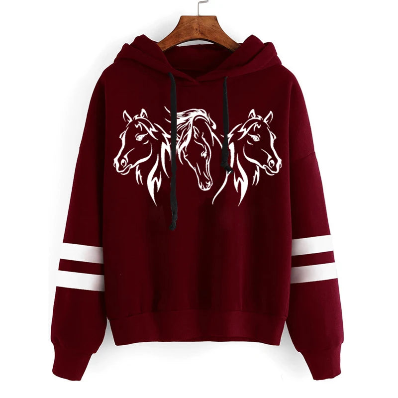 Peris Gems Burgundy / XXXL Y2k Fashion Hoodies Graphic Three Cool Horse Female Long Sleeve Casual High Street Fashion Trend Harajuku Hoody Horse Sweatshirt SHEIN Amazon Temu