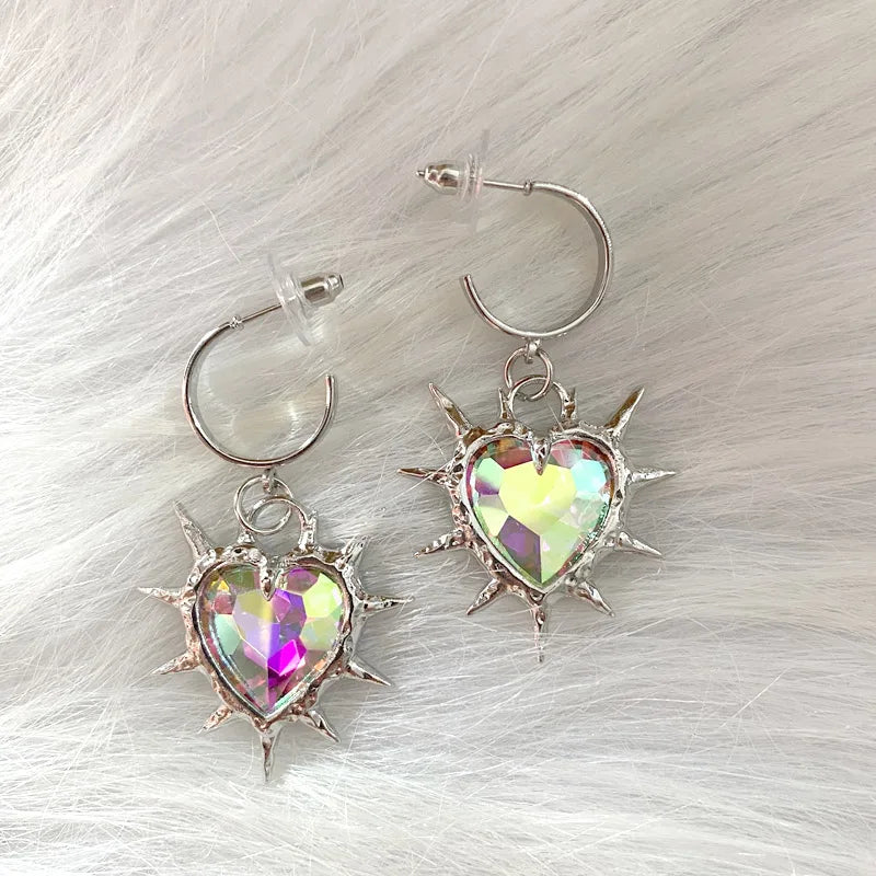 Peris Gems C Y2K Grunge Jewelry Heart Crystal Earrings Rainbow Punk Charms Korean Fashion Thorns Drop Earrings for Women Goth Accessories SHEIN Amazon Temu