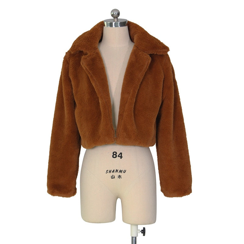 Peris Gems  Camel / S Cropped Faux Fur Jacket for Women | Elegant Fur Coat SHEIN Amazon Temu