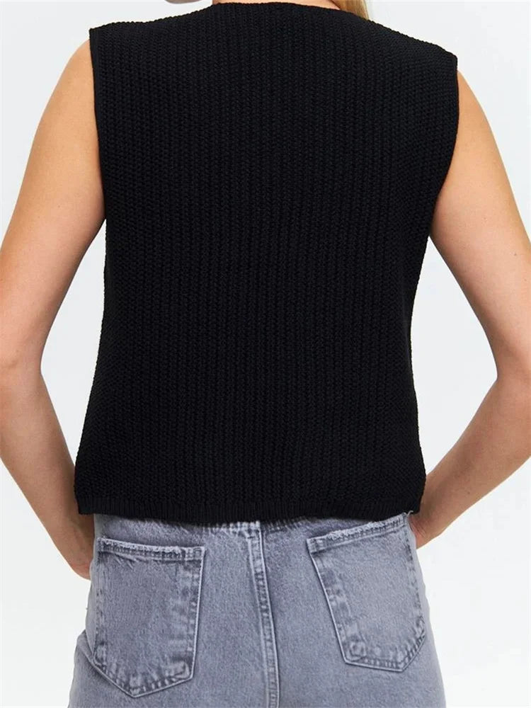 Peris Gems CHRONSTYLE Y2K Women Knitted Sweaters Vest Tops Loose Casual Retro Sleeveless V-Neck Tie-Up Tank Summer Fall Chic Vest 2024 Club SHEIN Amazon Temu