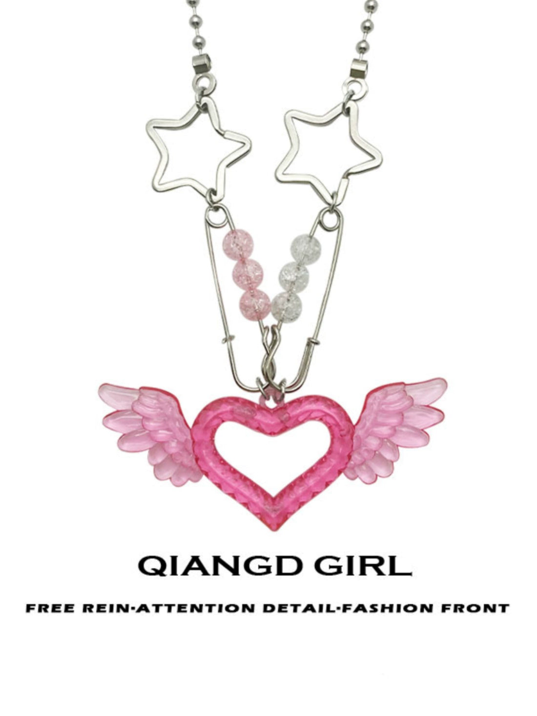 Peris Gems Clear pink(Heart Wings Necklace) Y2g Qiangd Wings Sparkling Cool Earth 90S Necklace SHEIN Amazon Temu