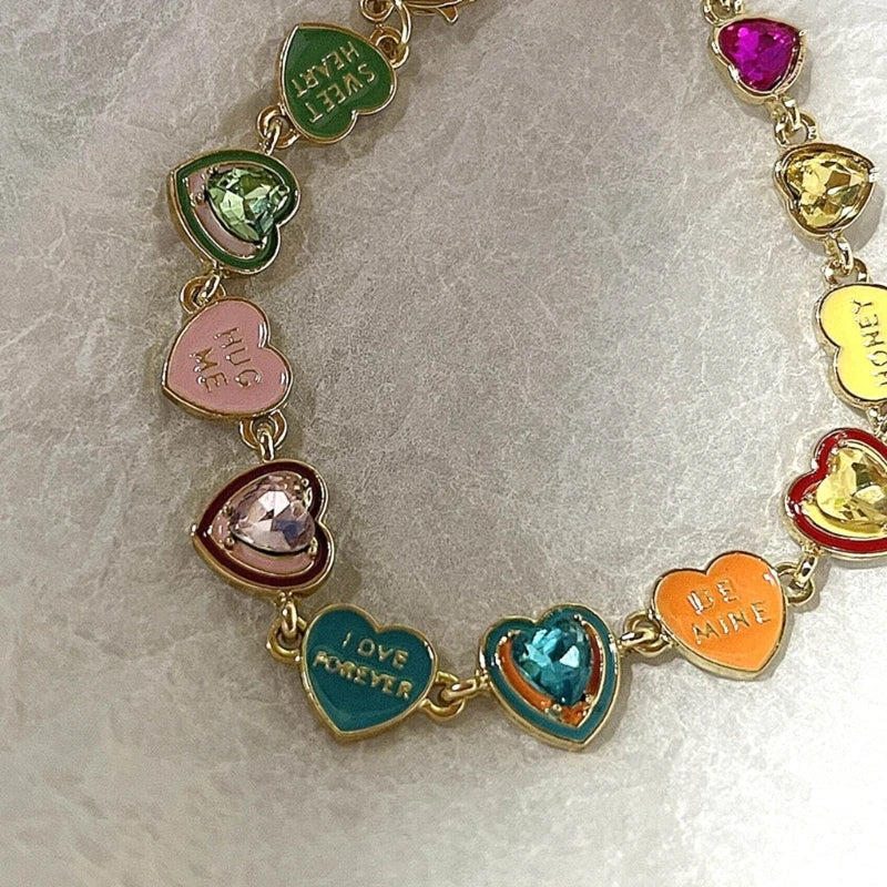 Peris Gems Colorful Rhinestones Love Heart Bracelets for Women Sweet Y2k Aesthetic Jewelry SHEIN Amazon Temu