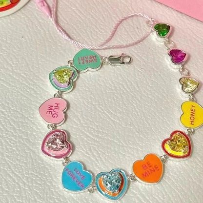 Peris Gems Colorful Rhinestones Love Heart Bracelets for Women Sweet Y2k Aesthetic Jewelry SHEIN Amazon Temu