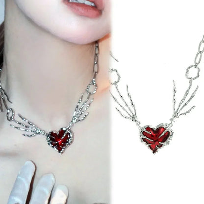 Peris Gems Cross Heart Red Stone Hand Bone Pendants Choker Chain Necklace Ins Punk Goth Charm Korean Men Women Y2K EMO Accessories Jewelry SHEIN Amazon Temu