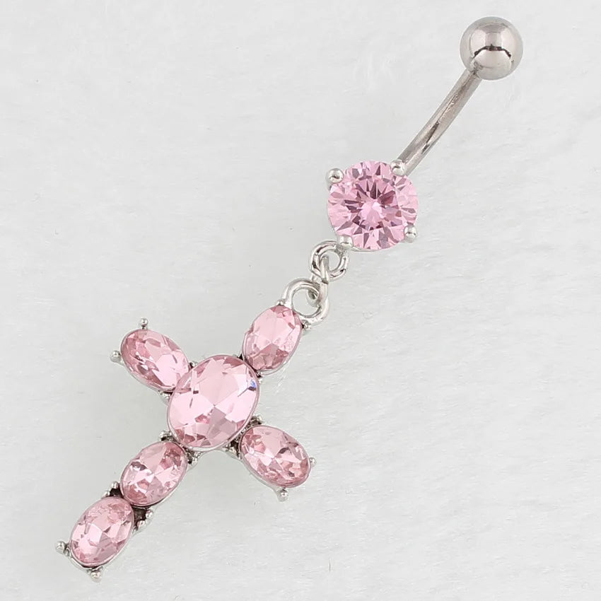 Peris Gems  D Valedictorian Style Pink Crystal Belly Button Cross Piercing SHEIN Amazon Temu