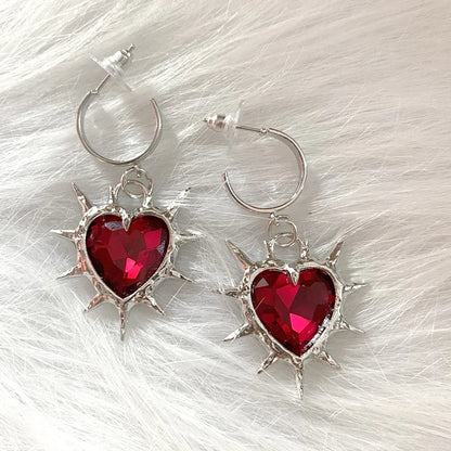 Peris Gems D Y2K Grunge Jewelry Heart Crystal Earrings Rainbow Punk Charms Korean Fashion Thorns Drop Earrings for Women Goth Accessories SHEIN Amazon Temu