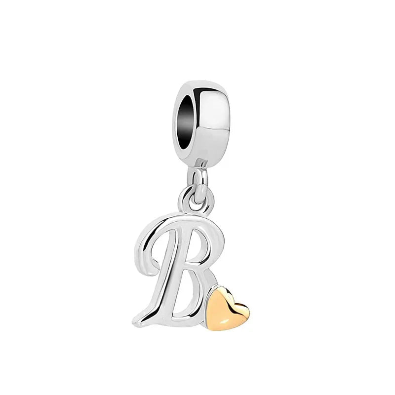 Peris Gems D030-B Fine Bead Initial Letter Gold Heart Pendant  Charm For Original European 925 Sterling Silver Bracelet Necklace For Women Jewelry SHEIN Amazon Temu