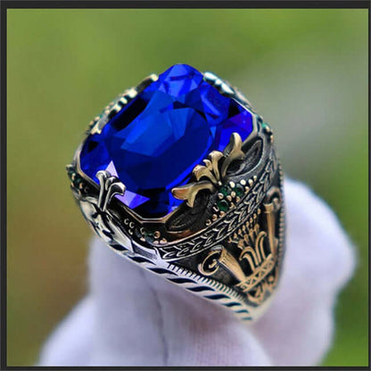 Peris Gems  dark blue / 8 Ancient Silver Mystique Diamond Turkish Signet Rings for Men SHEIN Amazon Temu