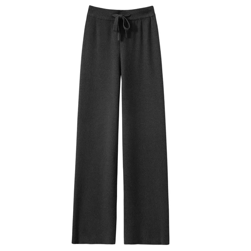 Peris Gems Dark Gray / XL Knitted Wide Leg Pants Women Fall Winter 2024 New Thicken Warm High Waisted Casual  Baggy Y2k Straight Trousers LJ177 SHEIN Amazon Temu