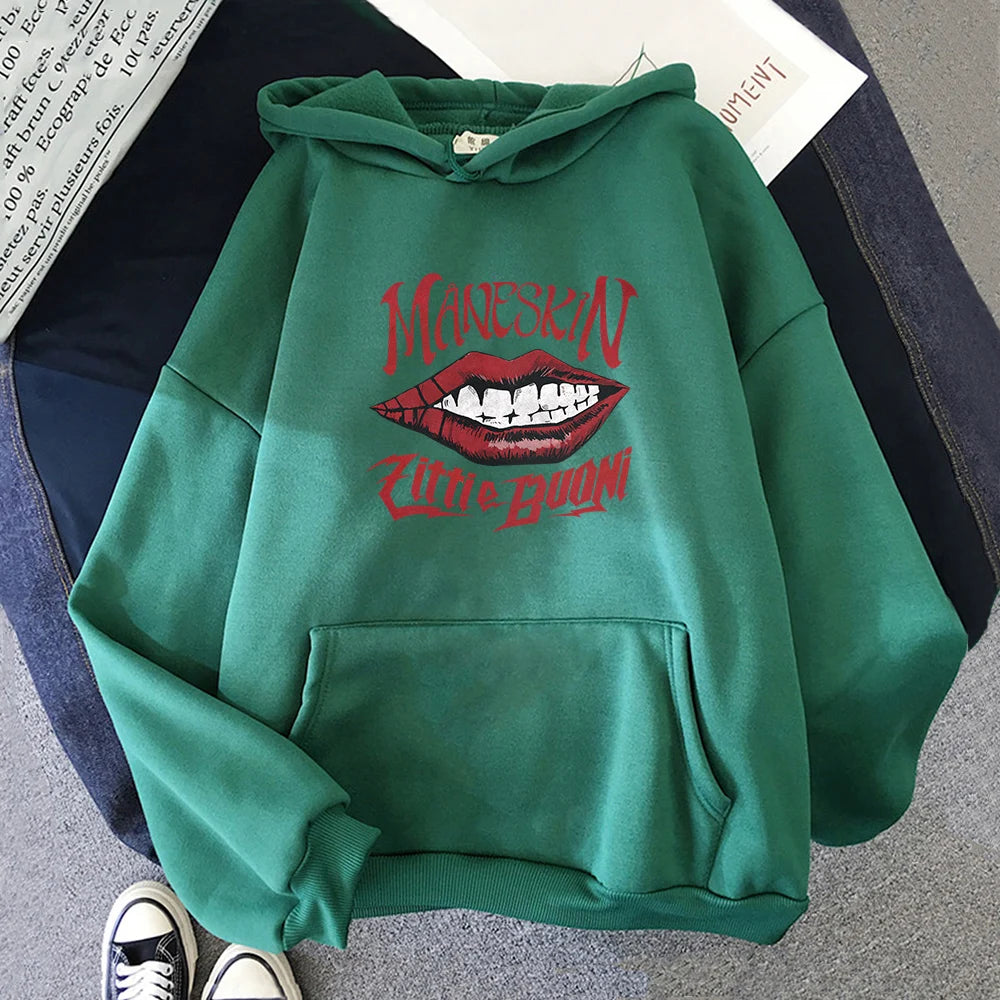 Peris Gems dark-green / XXXL Maneskin Hoodies Sweatshirt Italian singer Hoodie Harajuku Men Thin Sweatshirt Streetwear Casual Women Oversized Pullovers SHEIN Amazon Temu