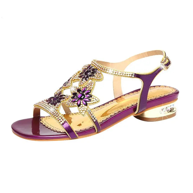 Peris Gems  Dark purple3cm / 33(Foot 21.5cm) Shiny Rhinestone Flower Leather Sandals for Women SHEIN Amazon Temu