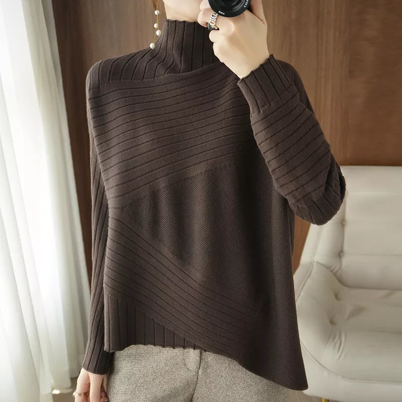 Peris Gems  Deep coffee / One Size Striped Knitted Cashmere Turtleneck Sweaters for Women SHEIN Amazon Temu