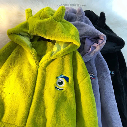 Peris Gems Disney Monsters University Cartoon Embroidered Hoodies Women Men Plush Tops Zipper Coat Big Eyed Mike Cute Jacket Y2k Clothes SHEIN Amazon Temu