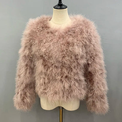 Peris Gems  Dusty Pink / XS Coat Bust 88cm Thick Fluffy Feather Winter Coat Jackets for Women SHEIN Amazon Temu