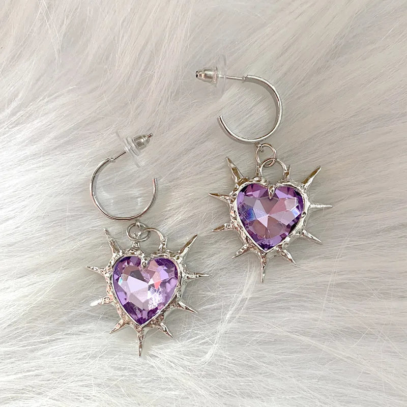 Peris Gems E Y2K Grunge Jewelry Heart Crystal Earrings Rainbow Punk Charms Korean Fashion Thorns Drop Earrings for Women Goth Accessories SHEIN Amazon Temu