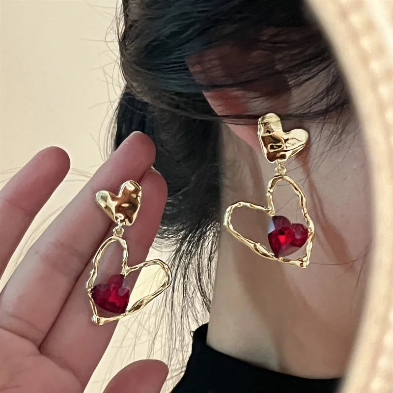 Peris Gems e1489 Y2K Goth Liquid Heart Cross Star Pendant Earrings Women Red Zircon Love Dangle Earring Gothic Irregular Tassel Earrings Jewelry SHEIN Amazon Temu