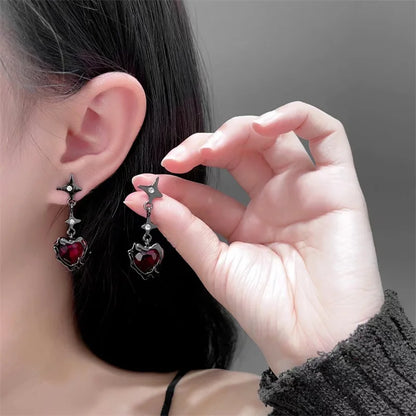 Peris Gems e1773hong Y2K Goth Liquid Heart Cross Star Pendant Earrings Women Red Zircon Love Dangle Earring Gothic Irregular Tassel Earrings Jewelry SHEIN Amazon Temu